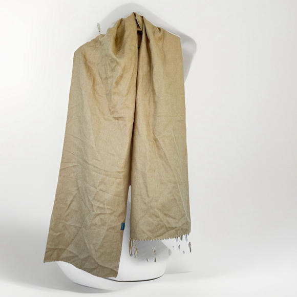 Baby Alpaca Scarf Solid Camel Beige Soft Warm Fringe Peru - Picture 3 of 15